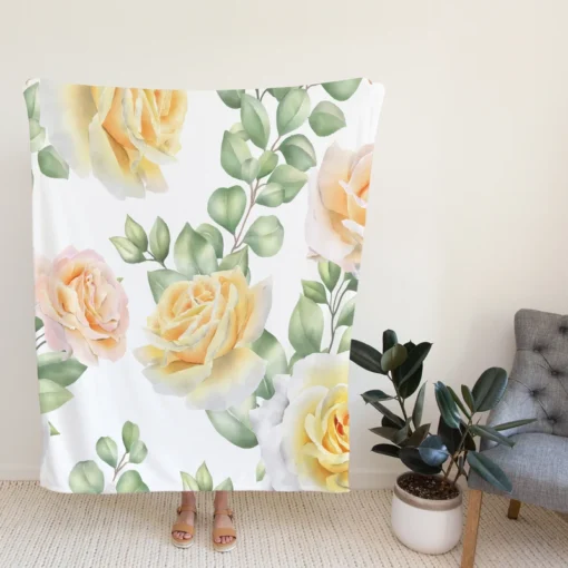 Vintage Yellow Rose Fleece Blanket