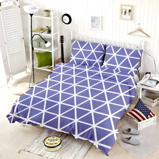 Violet Blue Triangle On White Bedding Set