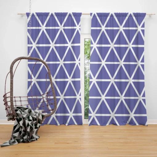 Violet Blue Triangle On White Curtain