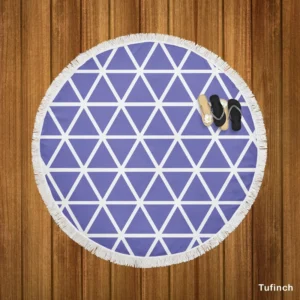 Violet Blue Triangle On White Round Beach Towel