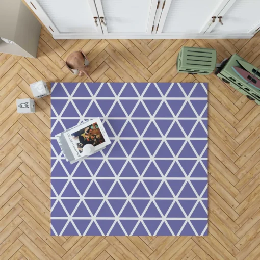 Violet Blue Triangle On White Rug