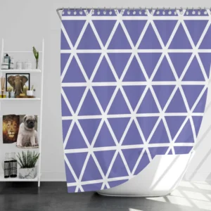 Violet Blue Triangle On White Shower Curtain