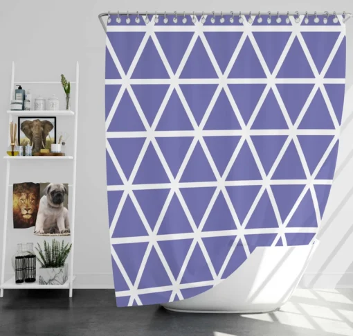 Violet Blue Triangle On White Shower Curtain