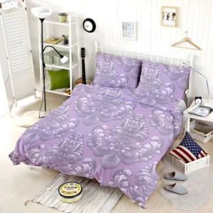 Violet Damask Pattern Bedding Set