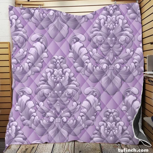 Violet Damask Pattern Quilt Blanket