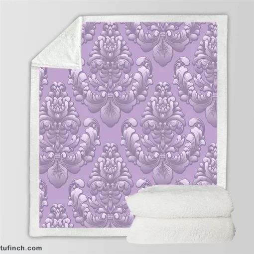 Violet Damask Pattern Sherpa Fleece Blanket