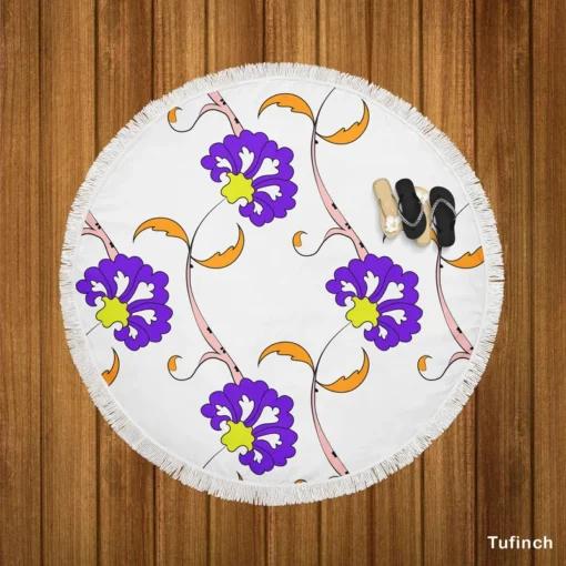 Violet Floral Element Shillington Pattern Round Beach Towel