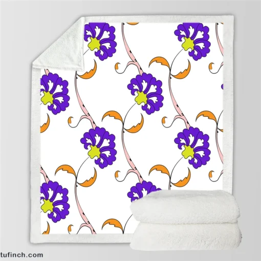 Violet Floral Element Shillington Pattern Sherpa Fleece Blanket