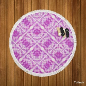 Violet Line Flower Modern Pattern Round Beach Towel