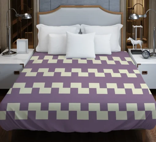 Violet White Checkered Pattern Duvet Cover