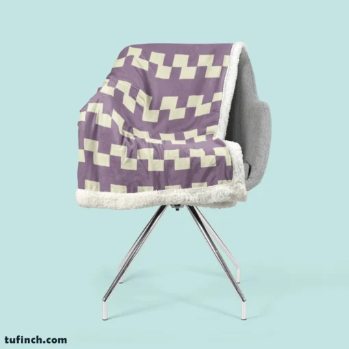 Violet White Checkered Pattern Sherpa Fleece Blanket 2