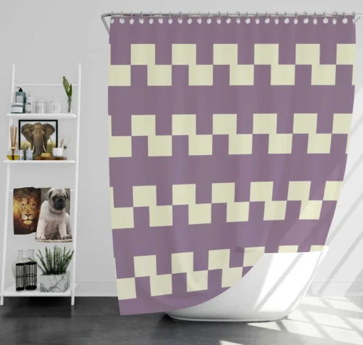 Violet White Checkered Pattern Shower Curtain