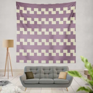 Violet White Checkered Pattern Wall Tapestry