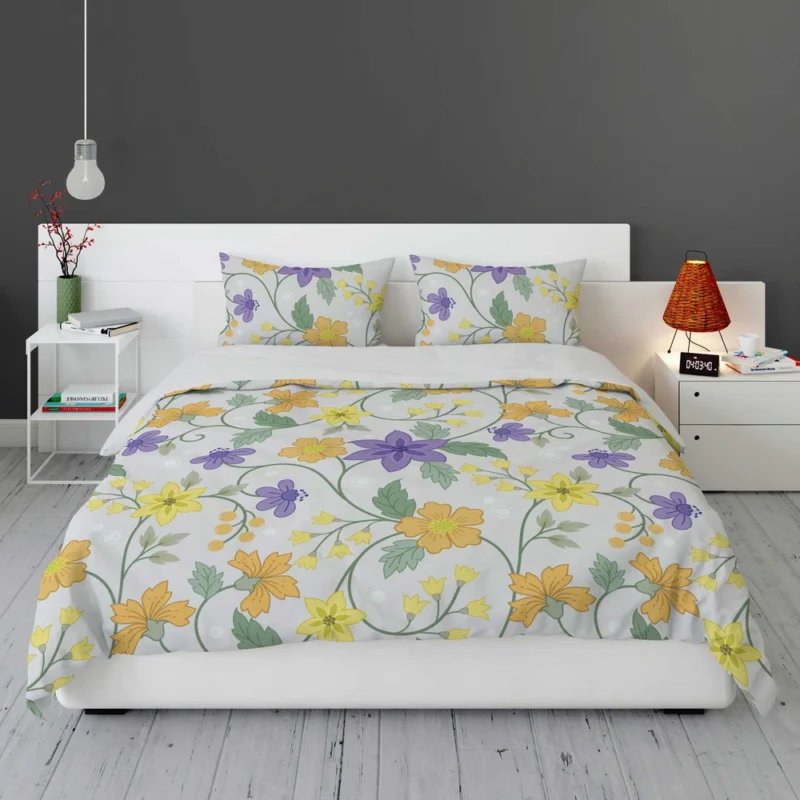 Violet Yellow Orange Floral Design Bedding Set 1