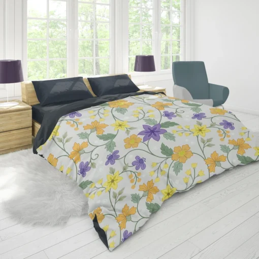 Violet Yellow Orange Floral Design Duvet Cover 1