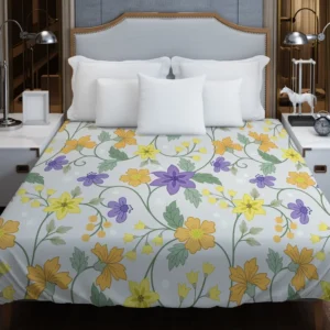 Violet Yellow Orange Floral Design Duvet Cover