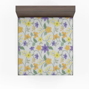 Violet Yellow Orange Floral Design Fitted Sheet