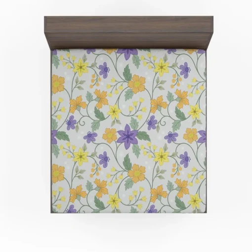 Violet Yellow Orange Floral Design Fitted Sheet