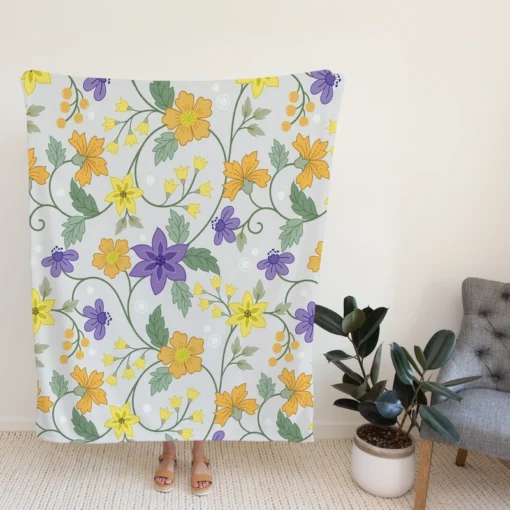 Violet Yellow Orange Floral Design Fleece Blanket