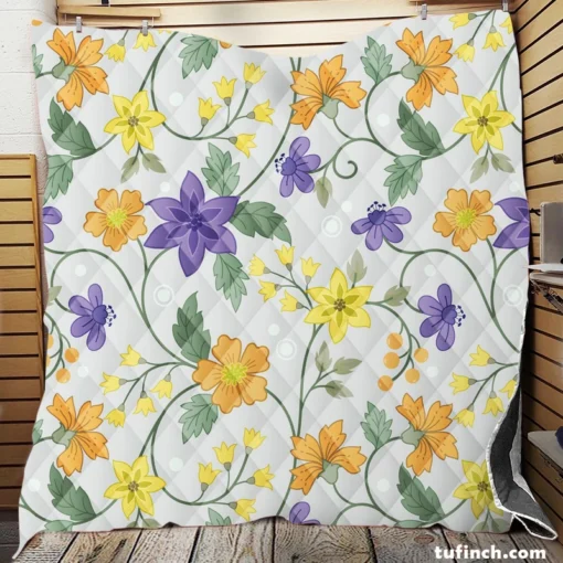 Violet Yellow Orange Floral Design Quilt Blanket