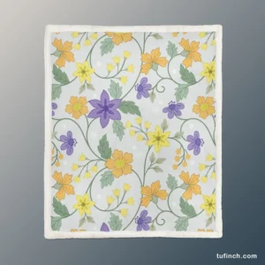 Violet Yellow Orange Floral Design Sherpa Fleece Blanket 1