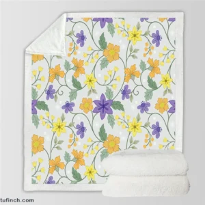 Violet Yellow Orange Floral Design Sherpa Fleece Blanket