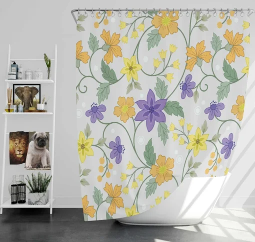 Violet Yellow Orange Floral Design Shower Curtain