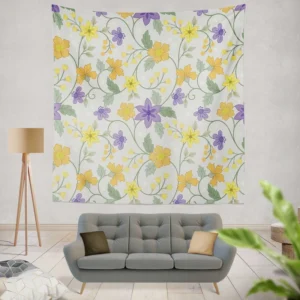 Violet Yellow Orange Floral Design Wall Tapestry