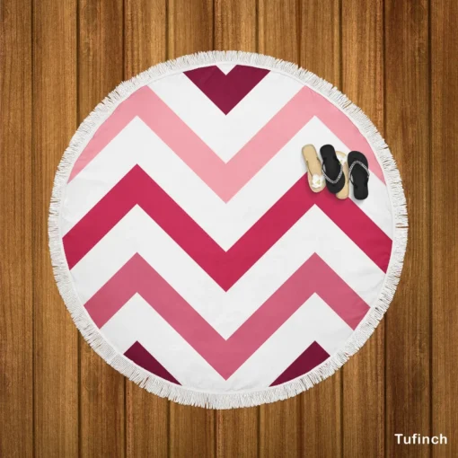 Viva Magenta Diagonal Zigzag Round Beach Towel