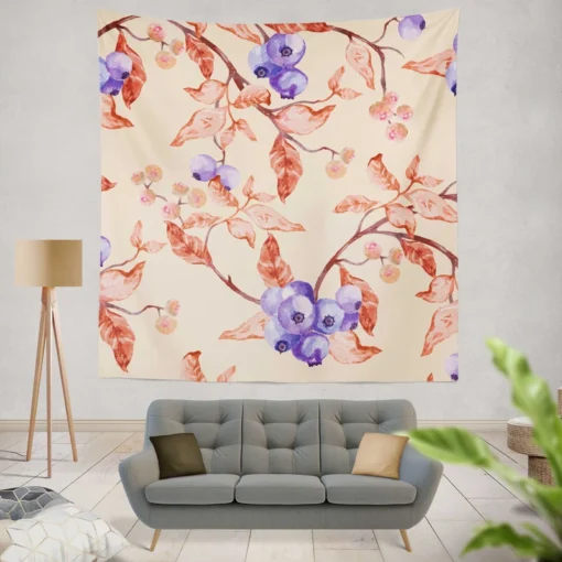 Watercolor Blueberries Wall Tapestry