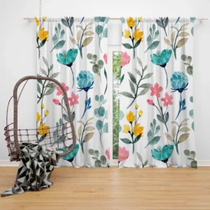 Watercolor Colorful Flowers Curtain