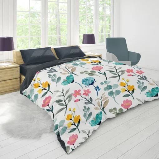 Watercolor Colorful Flowers Duvet Cover 1