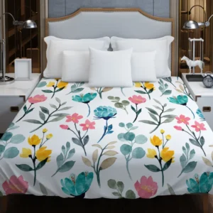 Watercolor Colorful Flowers Duvet Cover