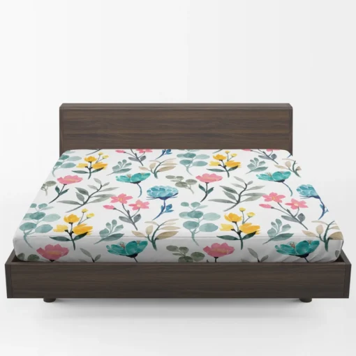 Watercolor Colorful Flowers Fitted Sheet 1