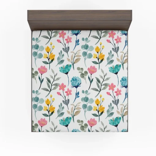 Watercolor Colorful Flowers Fitted Sheet