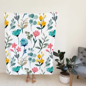 Watercolor Colorful Flowers Fleece Blanket