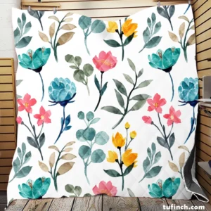 Watercolor Colorful Flowers Quilt Blanket