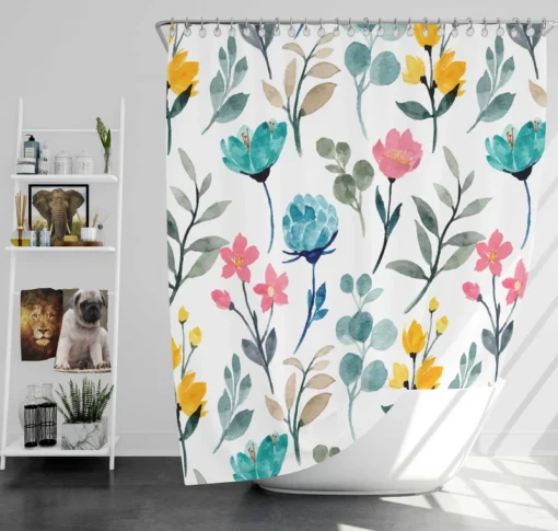 Watercolor Colorful Flowers Shower Curtain