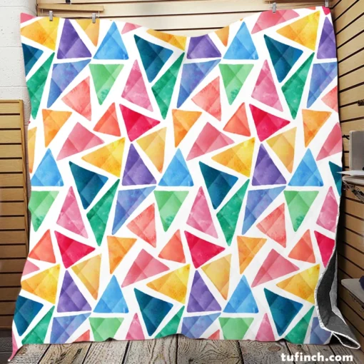 Watercolor Colorful Triangle Quilt Blanket