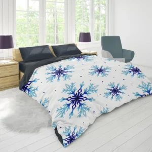 Watercolor Dark blue To Light Blue Snowflakes Duvet Cover 1