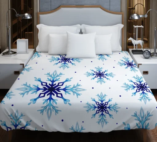 Watercolor Dark blue To Light Blue Snowflakes Duvet Cover