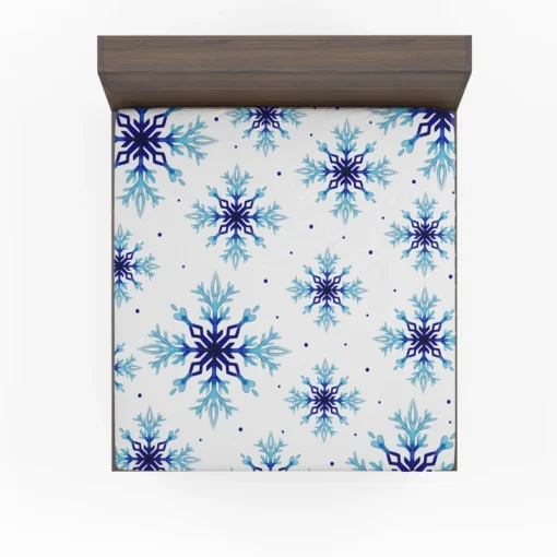 Watercolor Dark blue To Light Blue Snowflakes Fitted Sheet