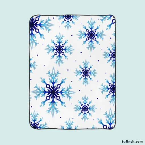 Watercolor Dark blue To Light Blue Snowflakes Fleece Blanket 1