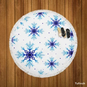 Watercolor Dark blue To Light Blue Snowflakes Round Beach Towel