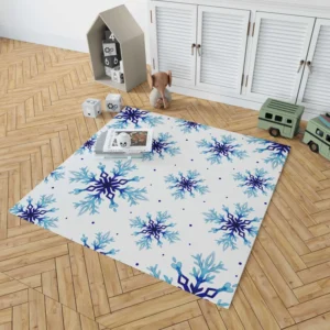 Watercolor Dark blue To Light Blue Snowflakes Rug 1