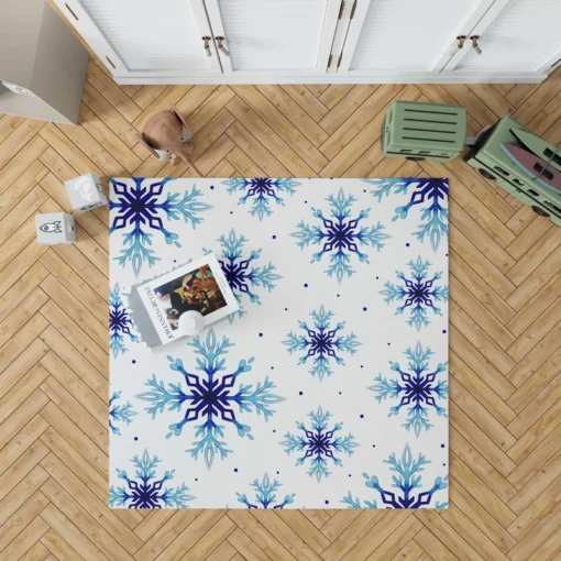 Watercolor Dark blue To Light Blue Snowflakes Rug