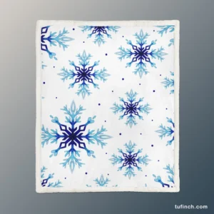 Watercolor Dark blue To Light Blue Snowflakes Sherpa Fleece Blanket 1