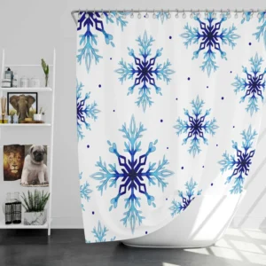 Watercolor Dark blue To Light Blue Snowflakes Shower Curtain