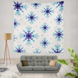 Watercolor Dark blue To Light Blue Snowflakes Wall Tapestry