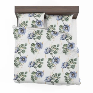 Watercolor Floral Pattern in Light Indigo Blue Bedding Set 1